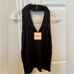 NWT Superdown by Revolve Women’s Satin Black Sleeveless Crop Halter Tank Top XXS